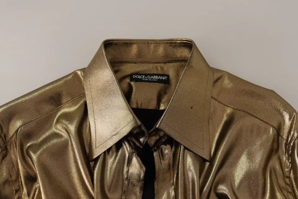 Dolce &amp; Gabbana – Seidenoberhemd mit DG-Kronenstickerei in Metallic-Gold