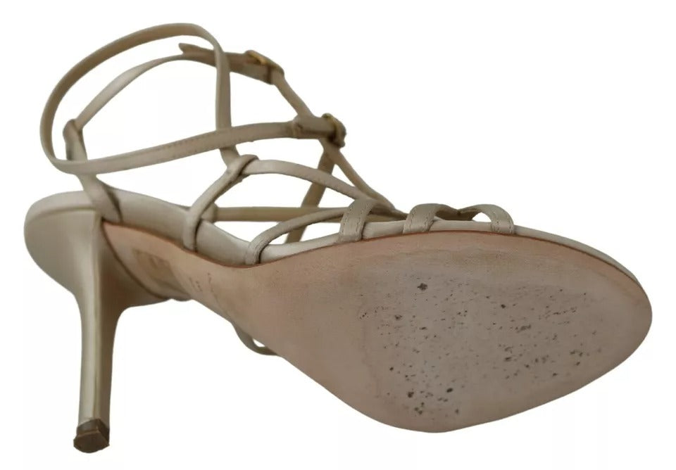 Dolce &amp; Gabbana Gold Seide Knöchelriemen Heels Sandalen Schuhe