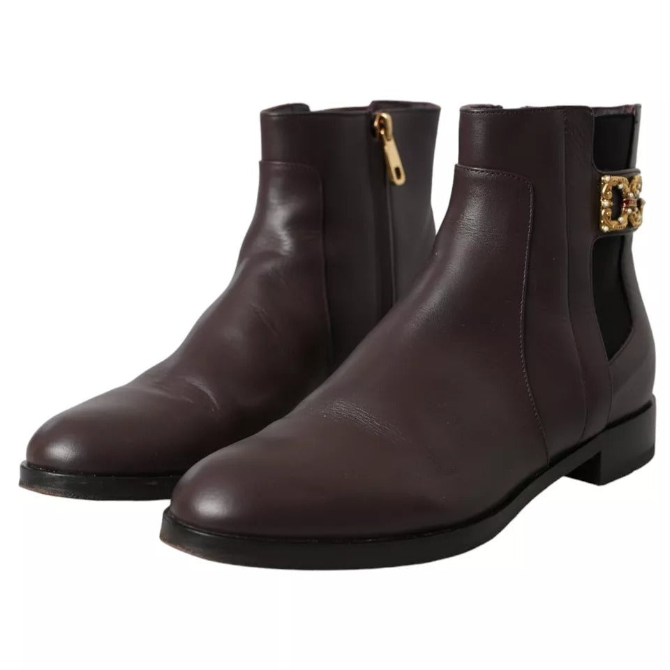 Dolce &amp; Gabbana Braune Leder AMORE Flats Ankle Boots Schuhe