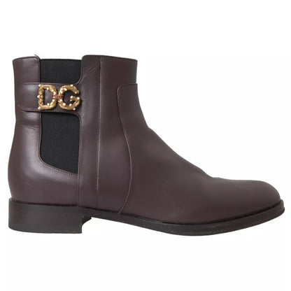 Dolce &amp; Gabbana Braune Leder AMORE Flats Ankle Boots Schuhe