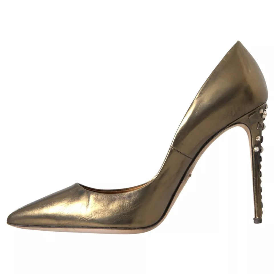 Dolce &amp; Gabbana Bronze Leder verziert Heels Pumps Schuhe