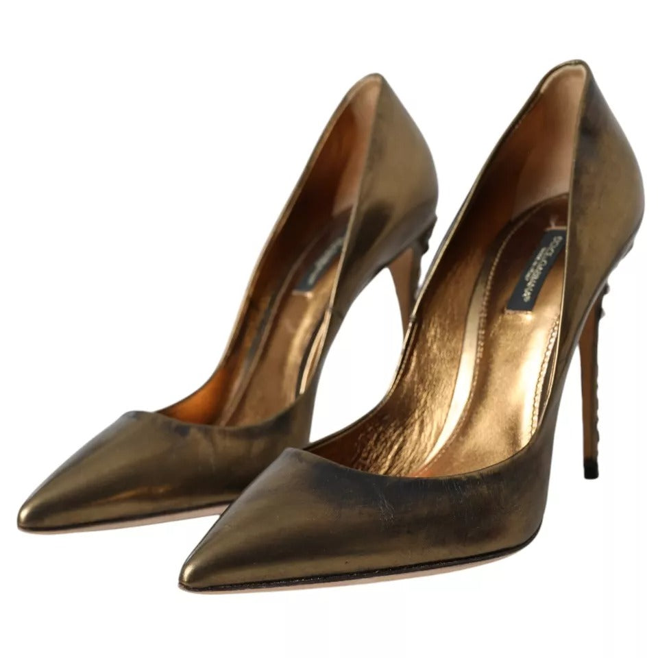 Dolce &amp; Gabbana Bronze Leder verziert Heels Pumps Schuhe