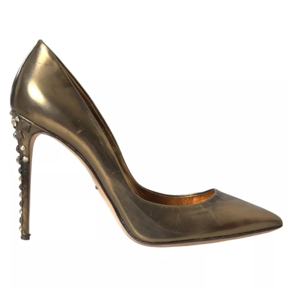 Dolce &amp; Gabbana Bronze Leder verziert Heels Pumps Schuhe