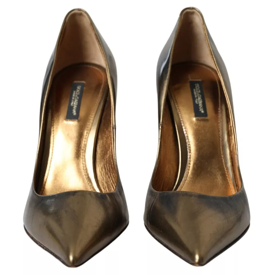 Dolce &amp; Gabbana Bronze Leder verziert Heels Pumps Schuhe