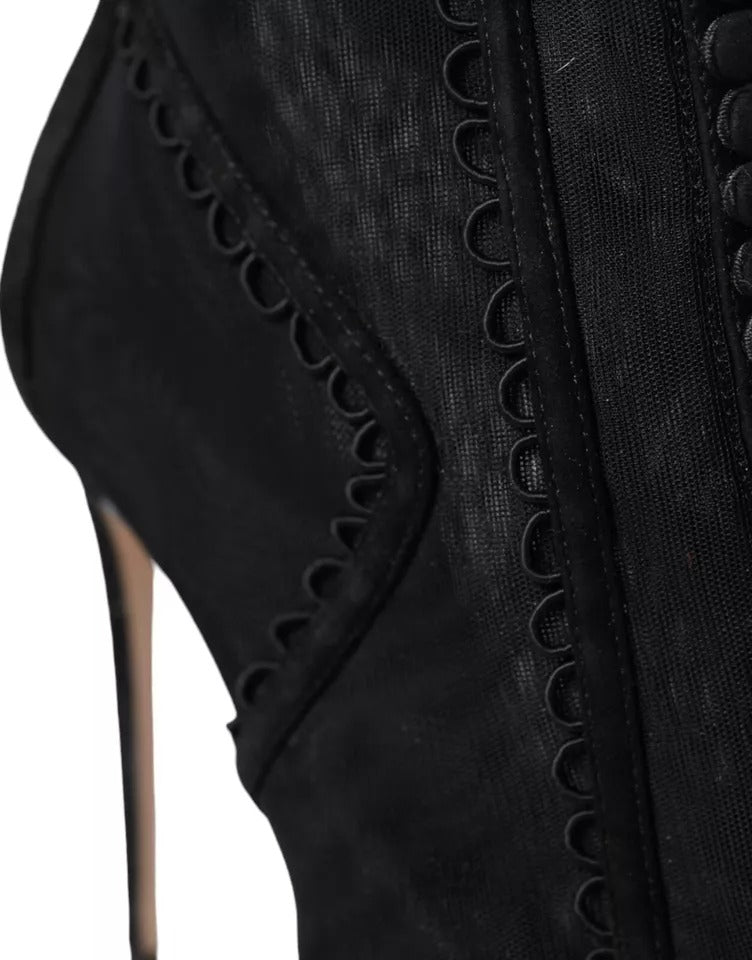 Dolce &amp; Gabbana Schwarze Tüll Stiletto Heels Kurze Stiefel Schuhe
