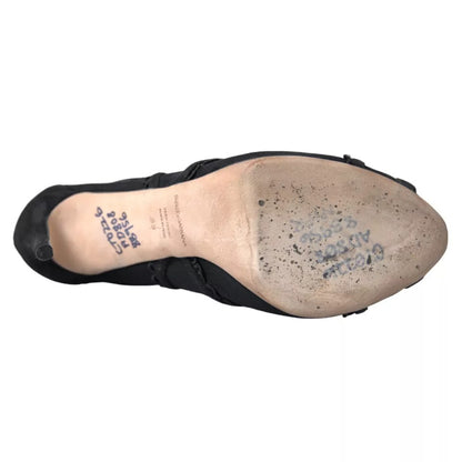 Dolce &amp; Gabbana Schwarze Tüll Stiletto Heels Kurze Stiefel Schuhe