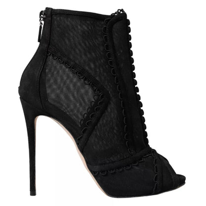 Dolce &amp; Gabbana Schwarze Tüll Stiletto Heels Kurze Stiefel Schuhe