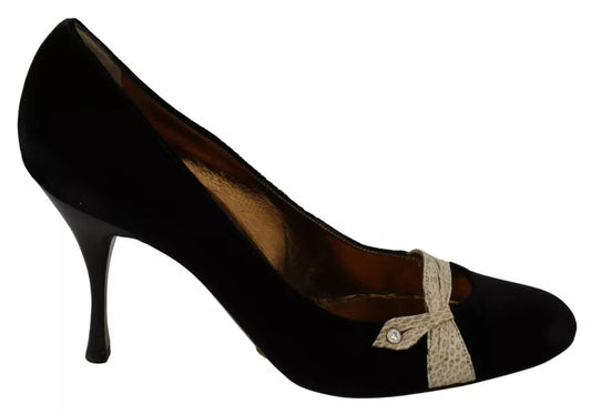Dolce &amp; Gabbana Schwarze Samt Ayers High Heels Pumps Schuhe