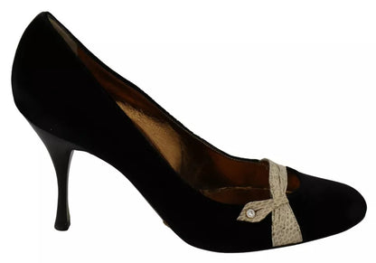 Dolce &amp; Gabbana Schwarze Samt Ayers High Heels Pumps Schuhe