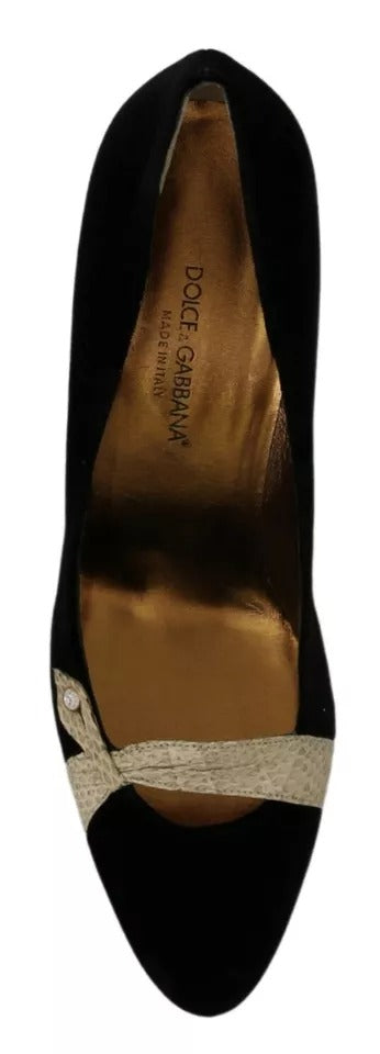 Dolce &amp; Gabbana Schwarze Samt Ayers High Heels Pumps Schuhe