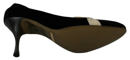 Dolce &amp; Gabbana Schwarze Samt Ayers High Heels Pumps Schuhe