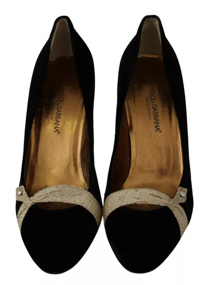 Dolce &amp; Gabbana Schwarze Samt Ayers High Heels Pumps Schuhe