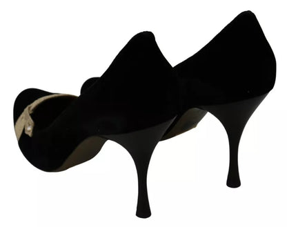 Dolce &amp; Gabbana Schwarze Samt Ayers High Heels Pumps Schuhe