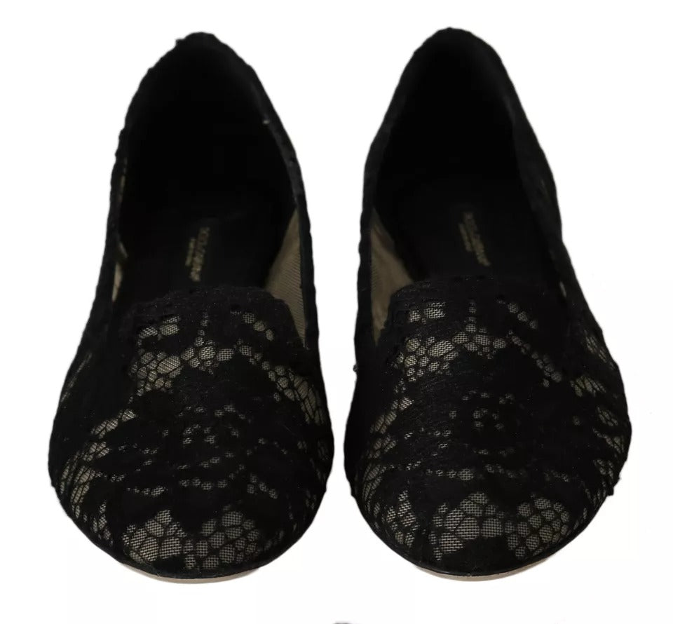 Dolce &amp; Gabbana – Schwarze Loafer mit Blumenspitze