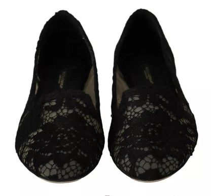 Dolce &amp; Gabbana – Schwarze Loafer mit Blumenspitze