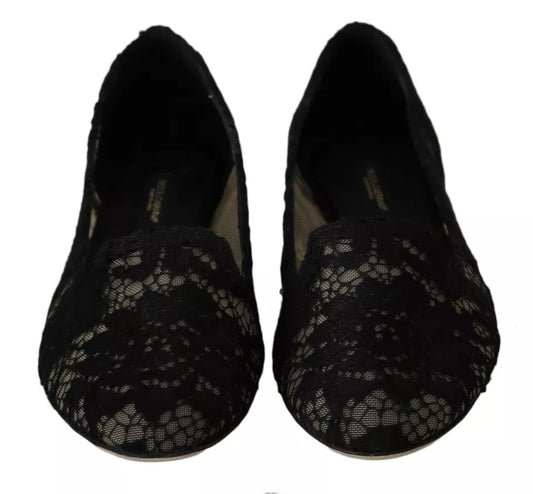 Dolce &amp; Gabbana – Schwarze Loafer mit Blumenspitze