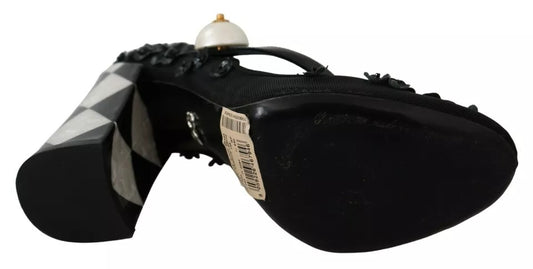 Dolce &amp; Gabbana – Schwarze Mary-Janes-Pumps mit Blumenverzierung