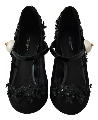 Dolce &amp; Gabbana – Schwarze Mary-Janes-Pumps mit Blumenverzierung