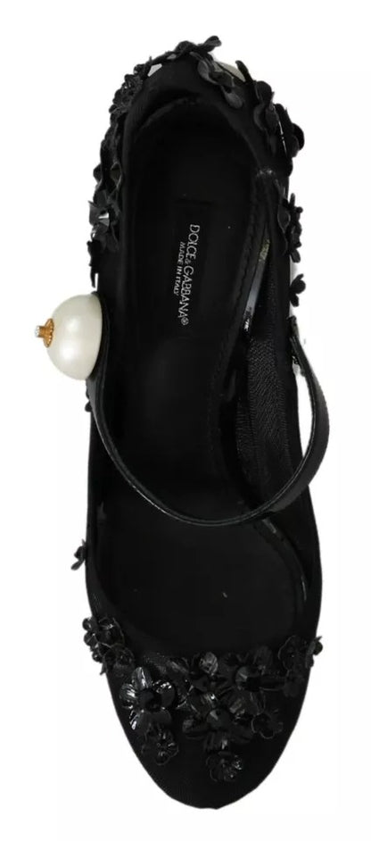 Dolce &amp; Gabbana – Schwarze Mary-Janes-Pumps mit Blumenverzierung
