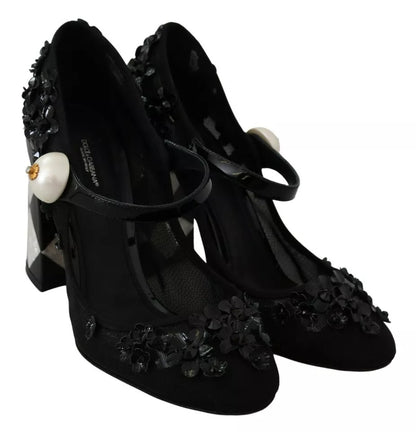 Dolce &amp; Gabbana – Schwarze Mary-Janes-Pumps mit Blumenverzierung