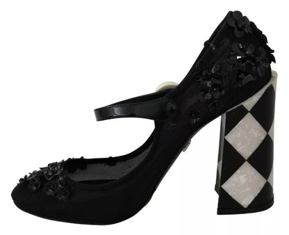 Dolce &amp; Gabbana – Schwarze Mary-Janes-Pumps mit Blumenverzierung