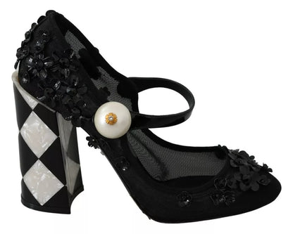 Dolce &amp; Gabbana – Schwarze Mary-Janes-Pumps mit Blumenverzierung
