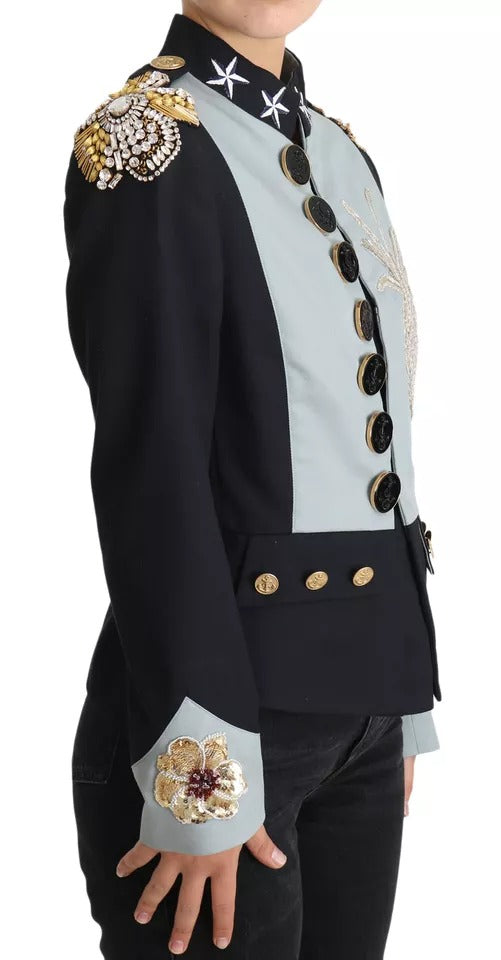 جاكيت قطني أزرق مزين بأزرار وكريستال من دولتشي آند غابانا