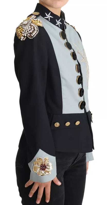 جاكيت قطني أزرق مزين بأزرار وكريستال من دولتشي آند غابانا