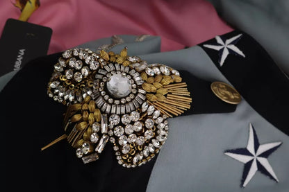 جاكيت قطني أزرق مزين بأزرار وكريستال من دولتشي آند غابانا