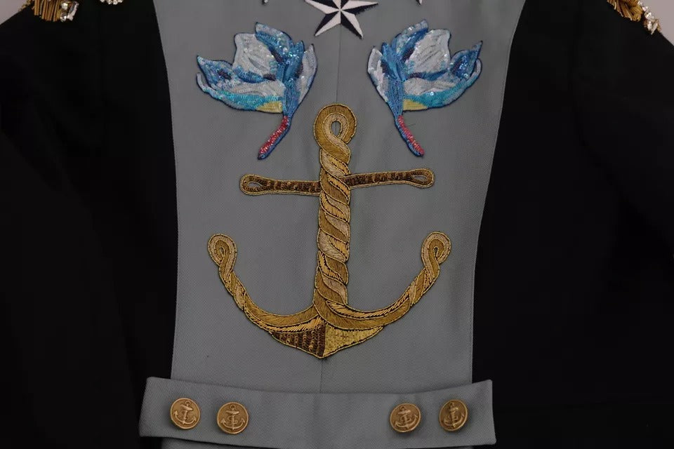 جاكيت قطني أزرق مزين بأزرار وكريستال من دولتشي آند غابانا