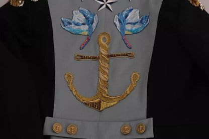 جاكيت قطني أزرق مزين بأزرار وكريستال من دولتشي آند غابانا