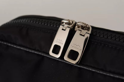 Dolce &amp; Gabbana – Schwarze Messenger-Umhängetasche aus Nylon und Leder mit DG-Logo-Aufnäher