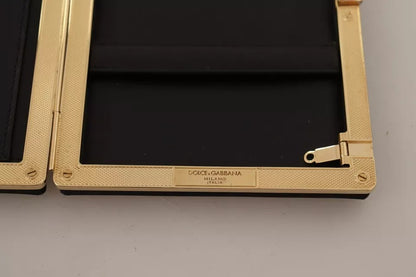 Dolce &amp; Gabbana Clutch aus schwarzer Seide mit Goldrahmen, Abendtasche