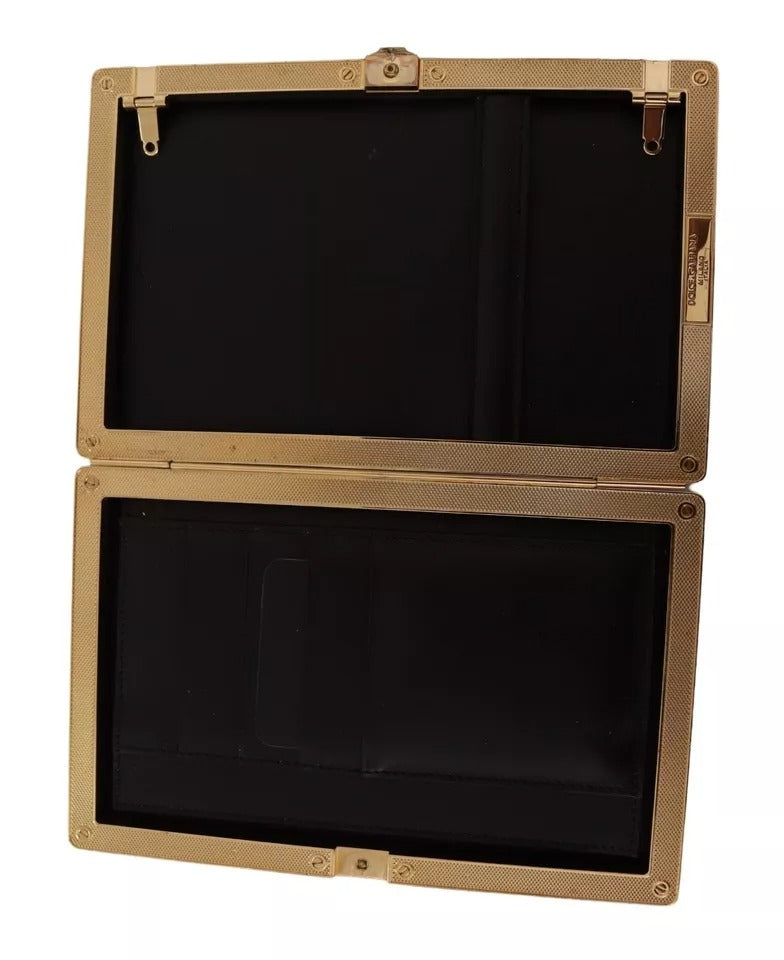 Dolce &amp; Gabbana Clutch aus schwarzer Seide mit Goldrahmen, Abendtasche