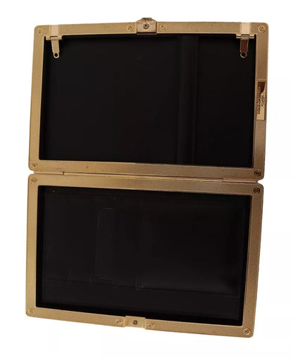 Dolce &amp; Gabbana Clutch aus schwarzer Seide mit Goldrahmen, Abendtasche