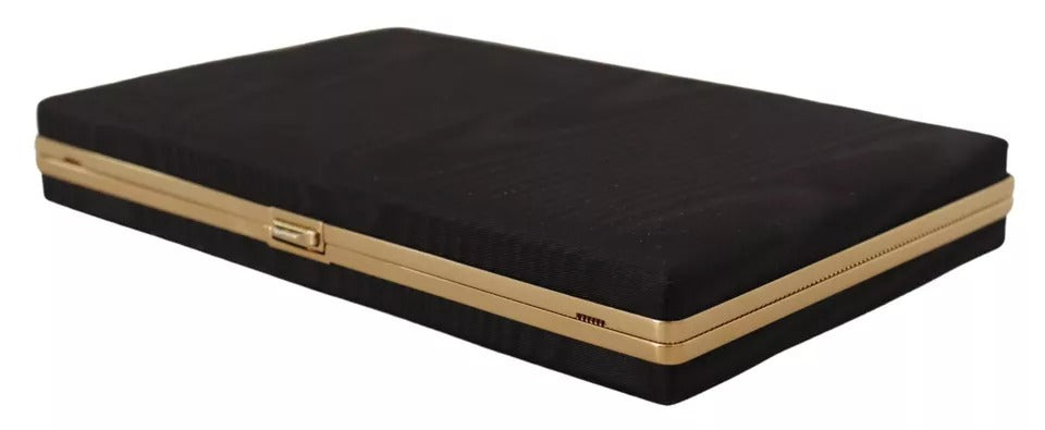 Dolce &amp; Gabbana Clutch aus schwarzer Seide mit Goldrahmen, Abendtasche