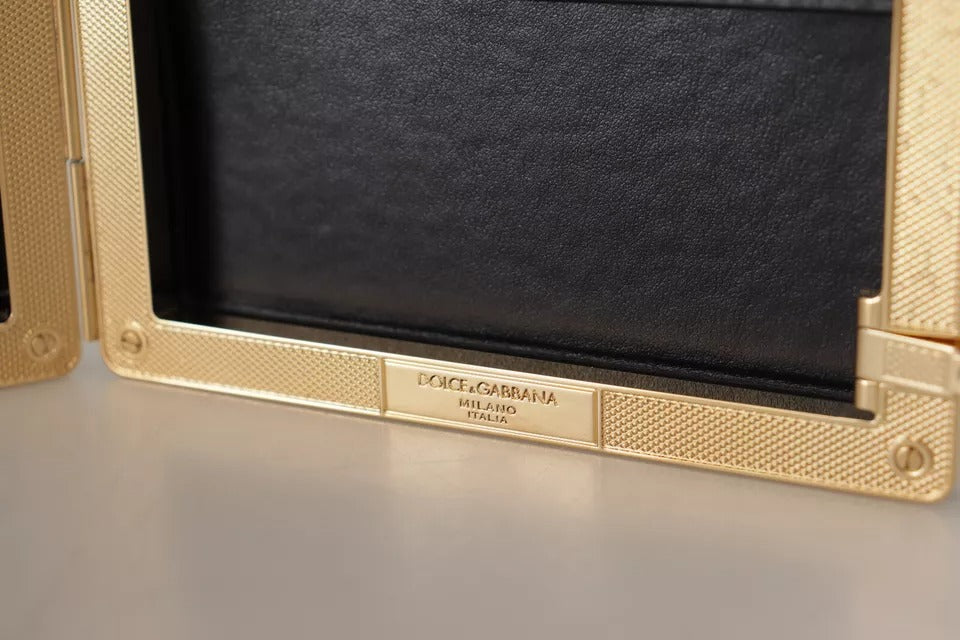 Dolce &amp; Gabbana Clutch aus schwarzer Seide mit Goldrahmen, Abendtasche