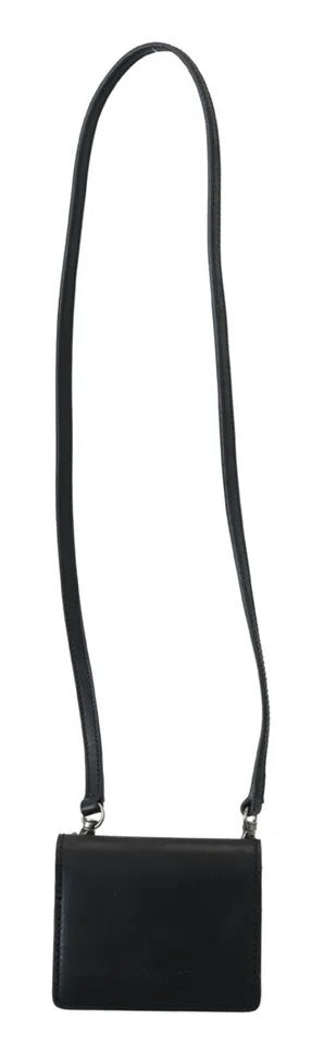 Dolce &amp; Gabbana Damen-Geldbörse aus schwarzem Leder mit zweifacher Schulterriemen