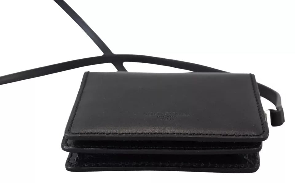 Dolce &amp; Gabbana Damen-Geldbörse aus schwarzem Leder mit zweifacher Schulterriemen