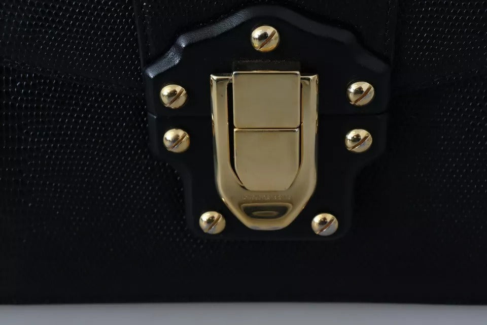 Dolce &amp; Gabbana Schwarzes Leder Gold Metall Mini Damen Geldbörse Tasche Lucia Brieftasche