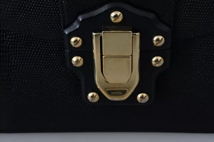 Dolce &amp; Gabbana Schwarzes Leder Gold Metall Mini Damen Geldbörse Tasche Lucia Brieftasche