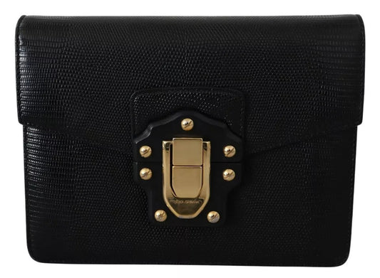 Dolce &amp; Gabbana Schwarzes Leder Gold Metall Mini Damen Geldbörse Tasche Lucia Brieftasche