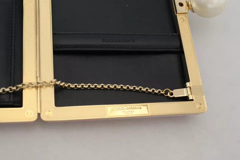 Dolce &amp; Gabbana Clutch aus rosa Seide mit Goldrahmen, Abendtasche für Partys