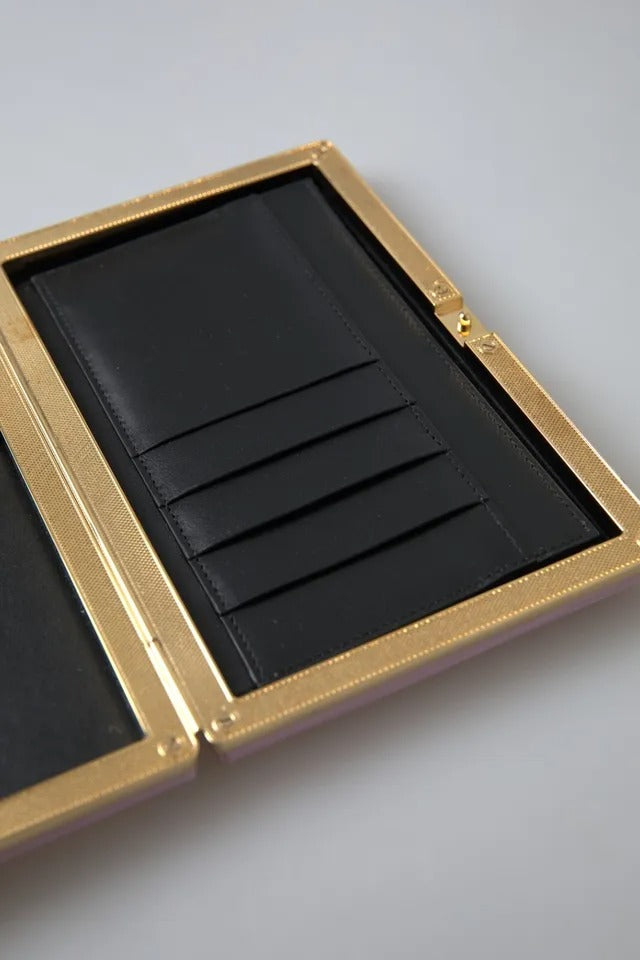 Dolce &amp; Gabbana Clutch aus rosa Seide mit Goldrahmen, Abendtasche für Partys