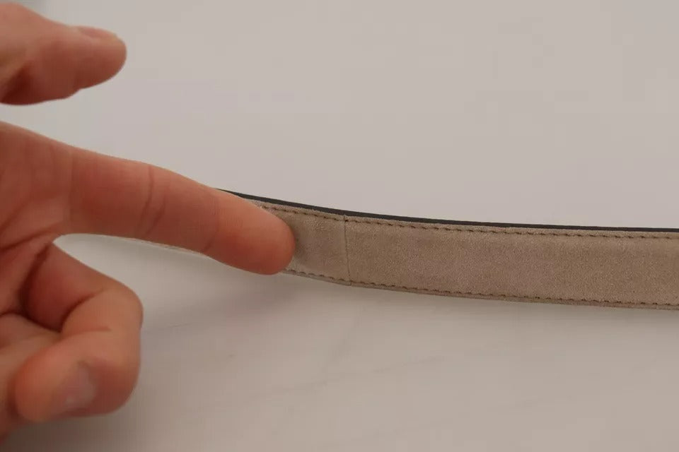 Dolce &amp; Gabbana – Beigefarbener Gürtel aus Samtleder mit goldfarbener Metallschnalle