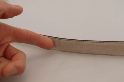 Dolce &amp; Gabbana – Beigefarbener Gürtel aus Samtleder mit goldfarbener Metallschnalle