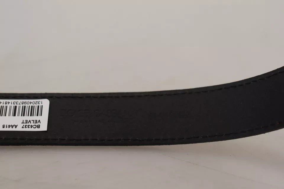 Dolce &amp; Gabbana – Beigefarbener Gürtel aus Samtleder mit goldfarbener Metallschnalle