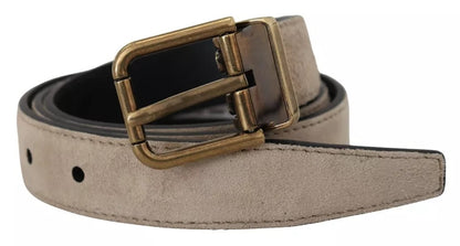 Dolce &amp; Gabbana – Beigefarbener Gürtel aus Samtleder mit goldfarbener Metallschnalle