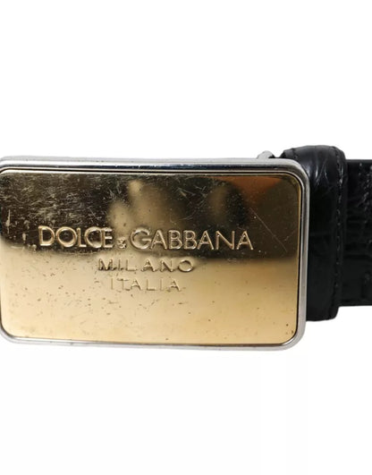 Dolce &amp; Gabbana – Schwarzer Gürtel aus exotischem Leder mit goldener Metallschnalle