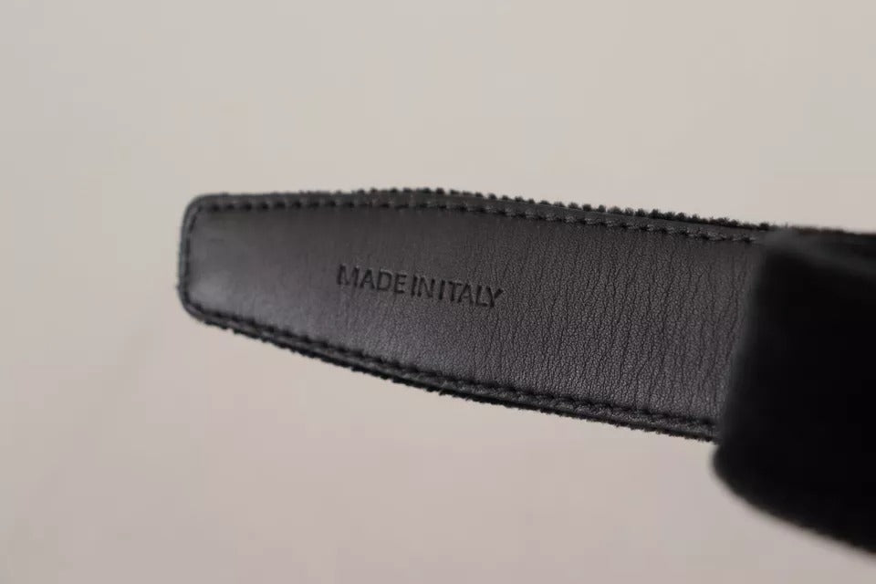 Dolce &amp; Gabbana – Schwarzer Samtgürtel mit silberfarbener Metall-Logoschnalle